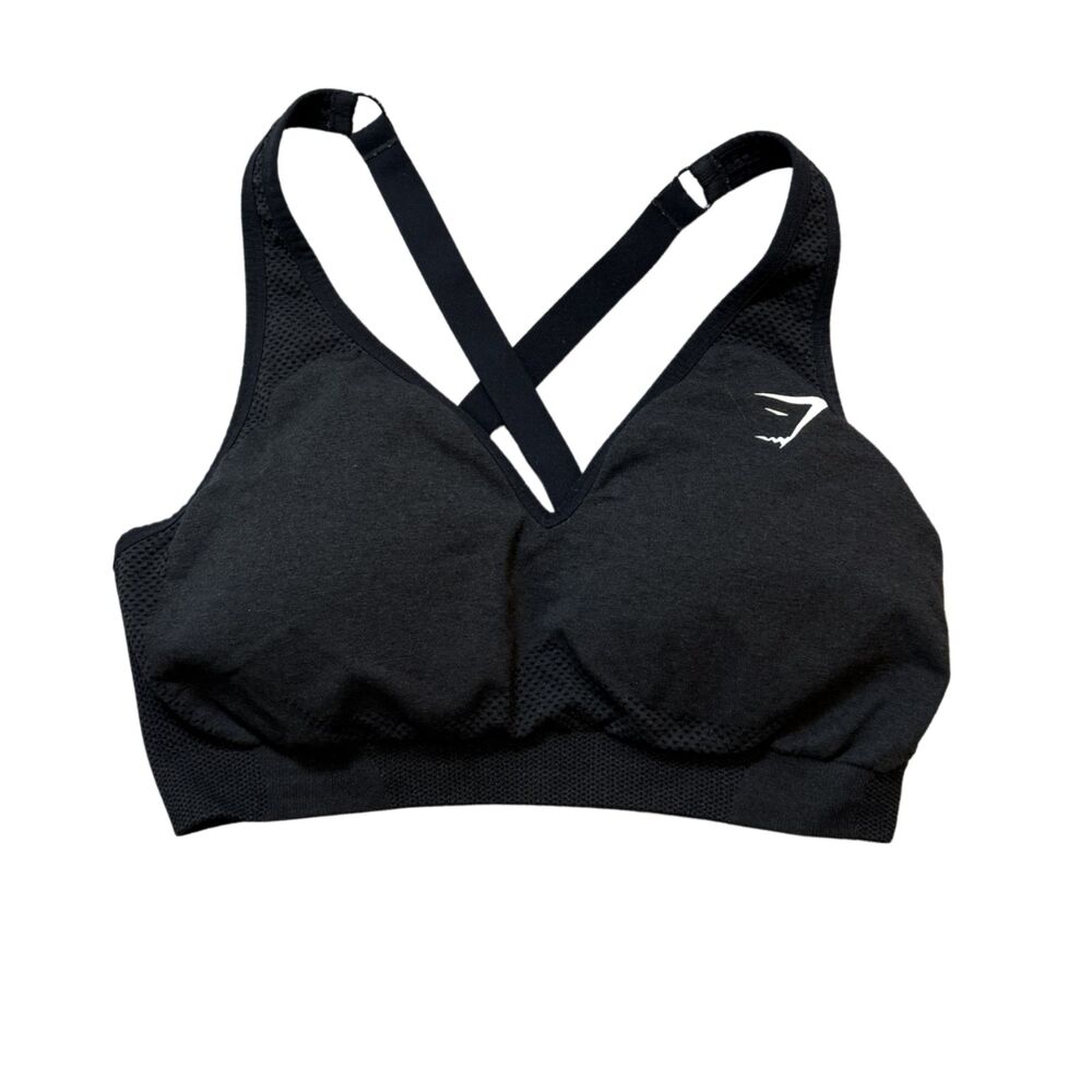 Gymshark Black V-Neck Padded Adjustable Strap Sports Bra Size S